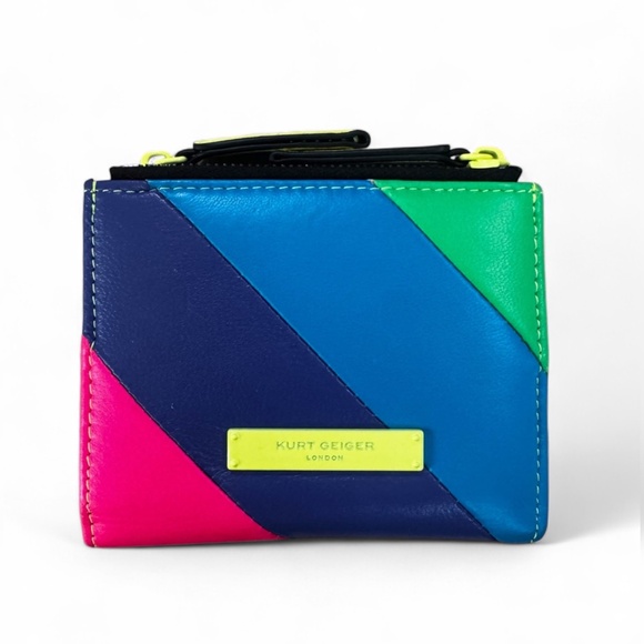 Kurt Geiger London Neon Multicolor Leather Zipped Coin ID Small Bifold Wallet - Picture 1 of 8